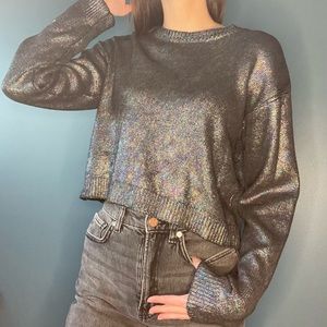 Cropped Iridescent Oil Slick Sweater